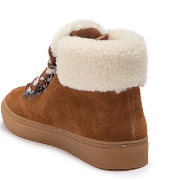 NEW Susina Zayva Suede Shearling Trim Sneaker Tan - Picture 2 of 6